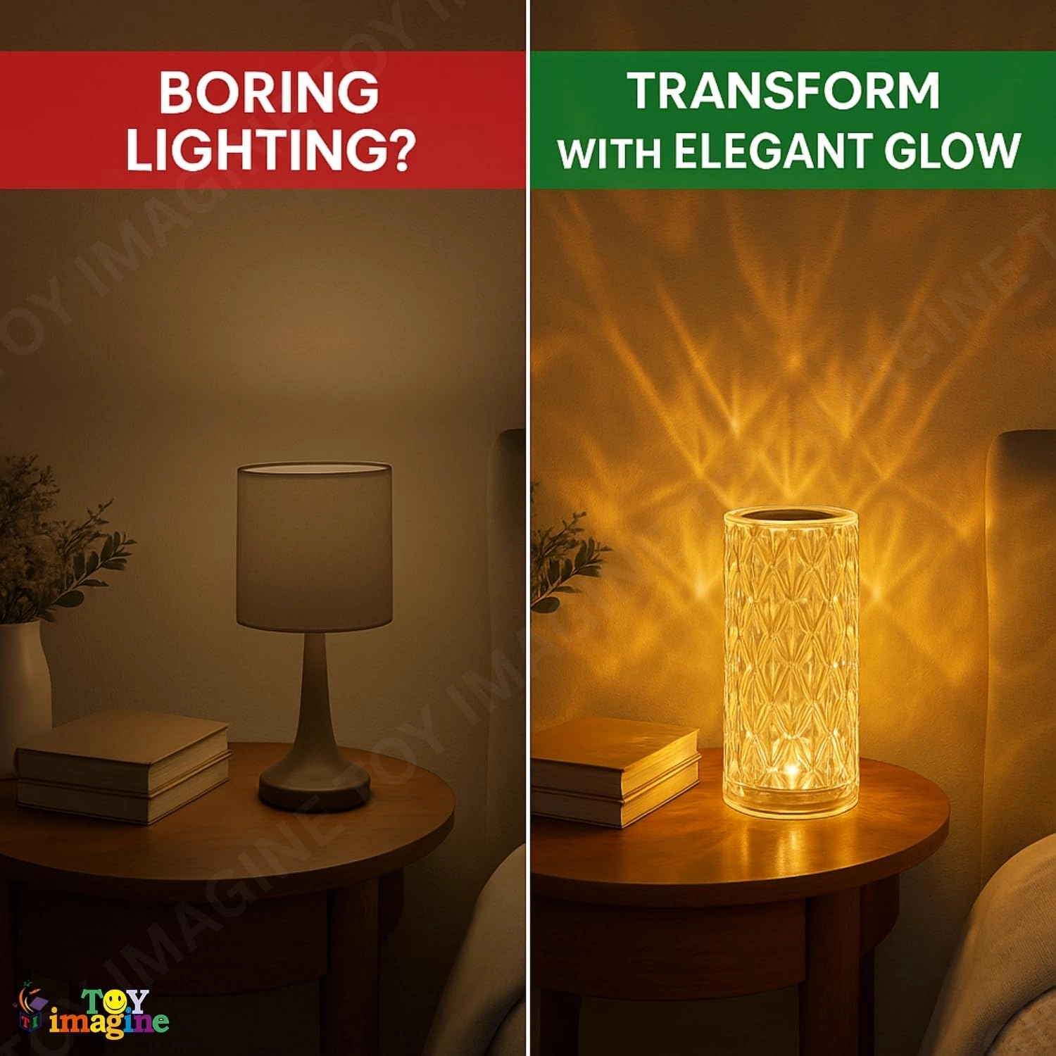 Crystal Diamond LED Table Lamp - 16 Color Changing Touch Remote USB Rechargeable