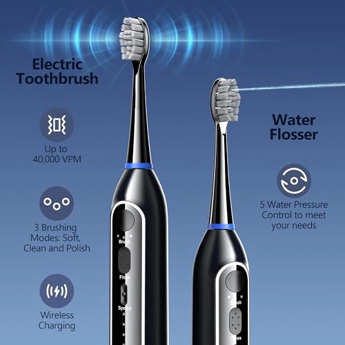 Water Flosser & Sonic Toothbrush - 3 Modes 5 Flossing Speeds IPX7 Waterproof