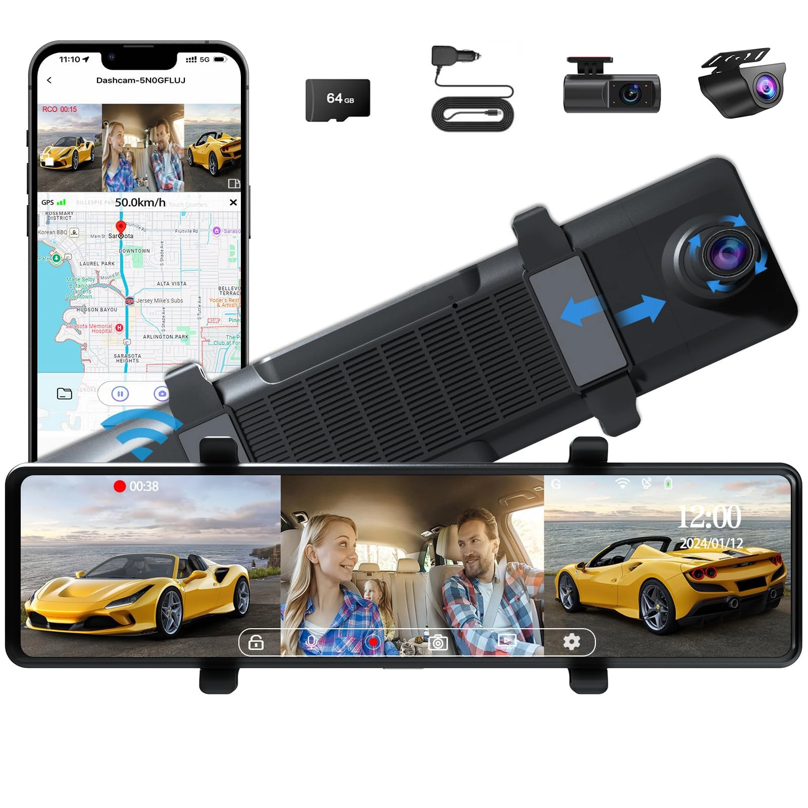 Aprilboy 3 Channel Mirror Dash Cam - 4K