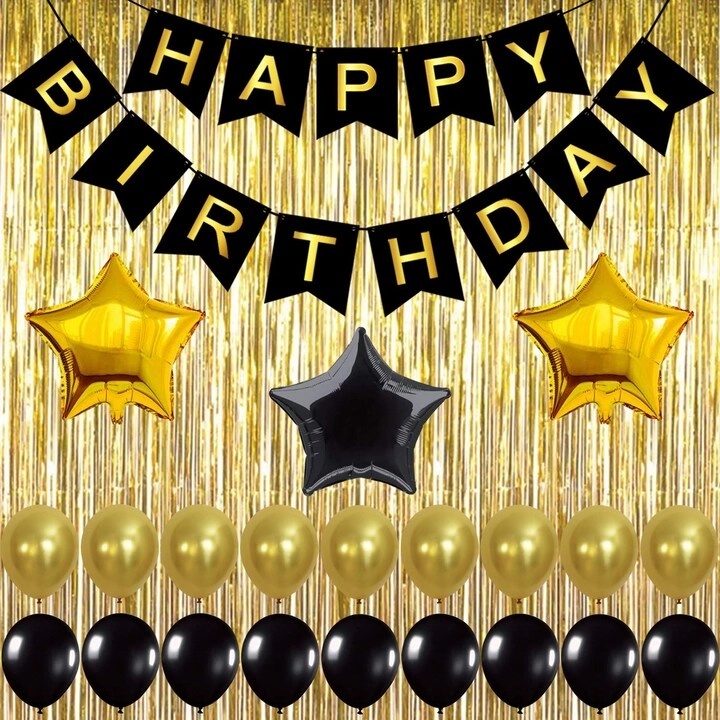 Party Time Trading LLC 21st Birthday Party Balloons - Blak&Gold Decoration Set