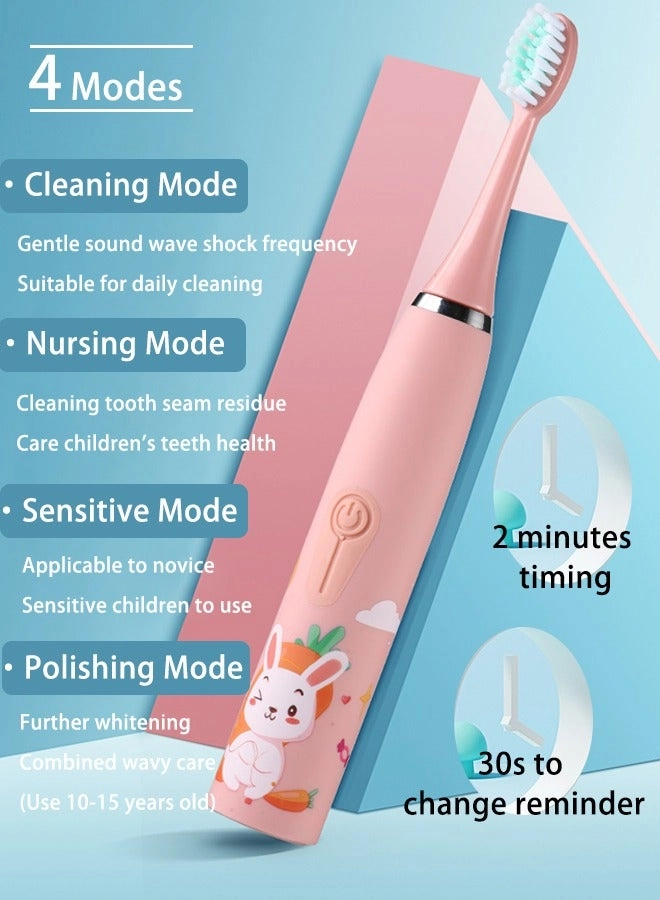 Kids Rechargeable Electric Toothbrush - 6 Brush Heads Timer USB Rechargeable