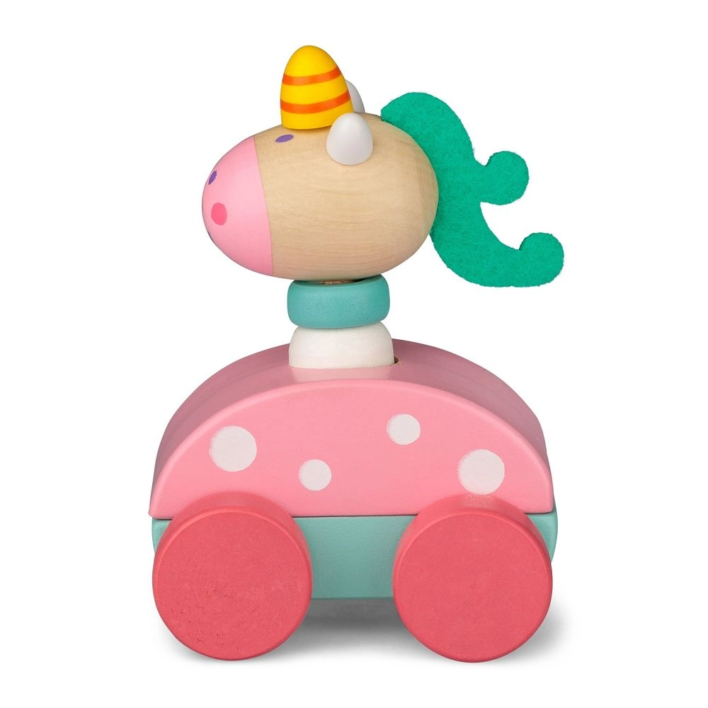 Wooden Painted Squeaky Unicorn Toy Car - Suitable for 3 years and above 1 Pc