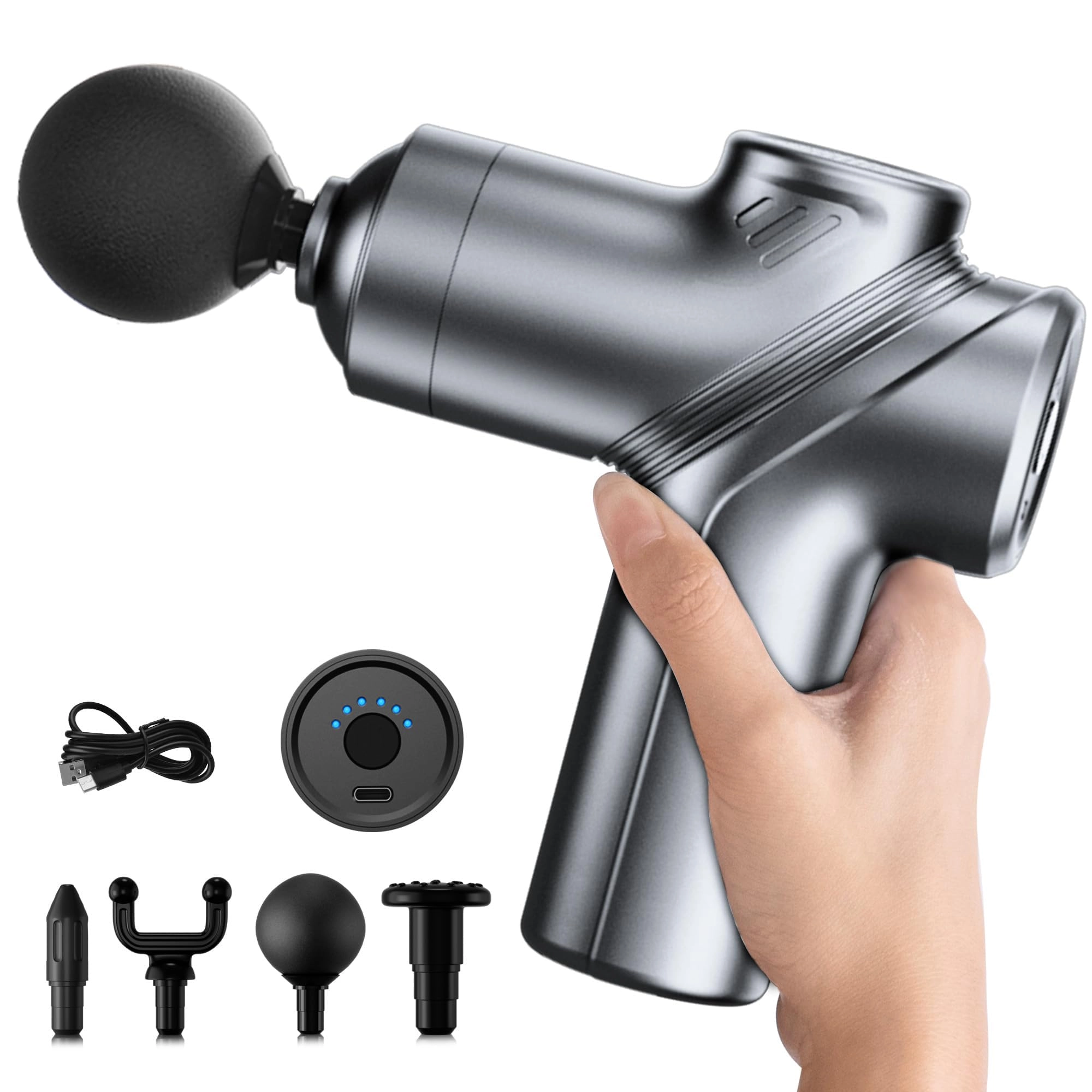LEK-518X-Grey-2 LEK-518X Massage Gun - 4 Heads 6 Speeds