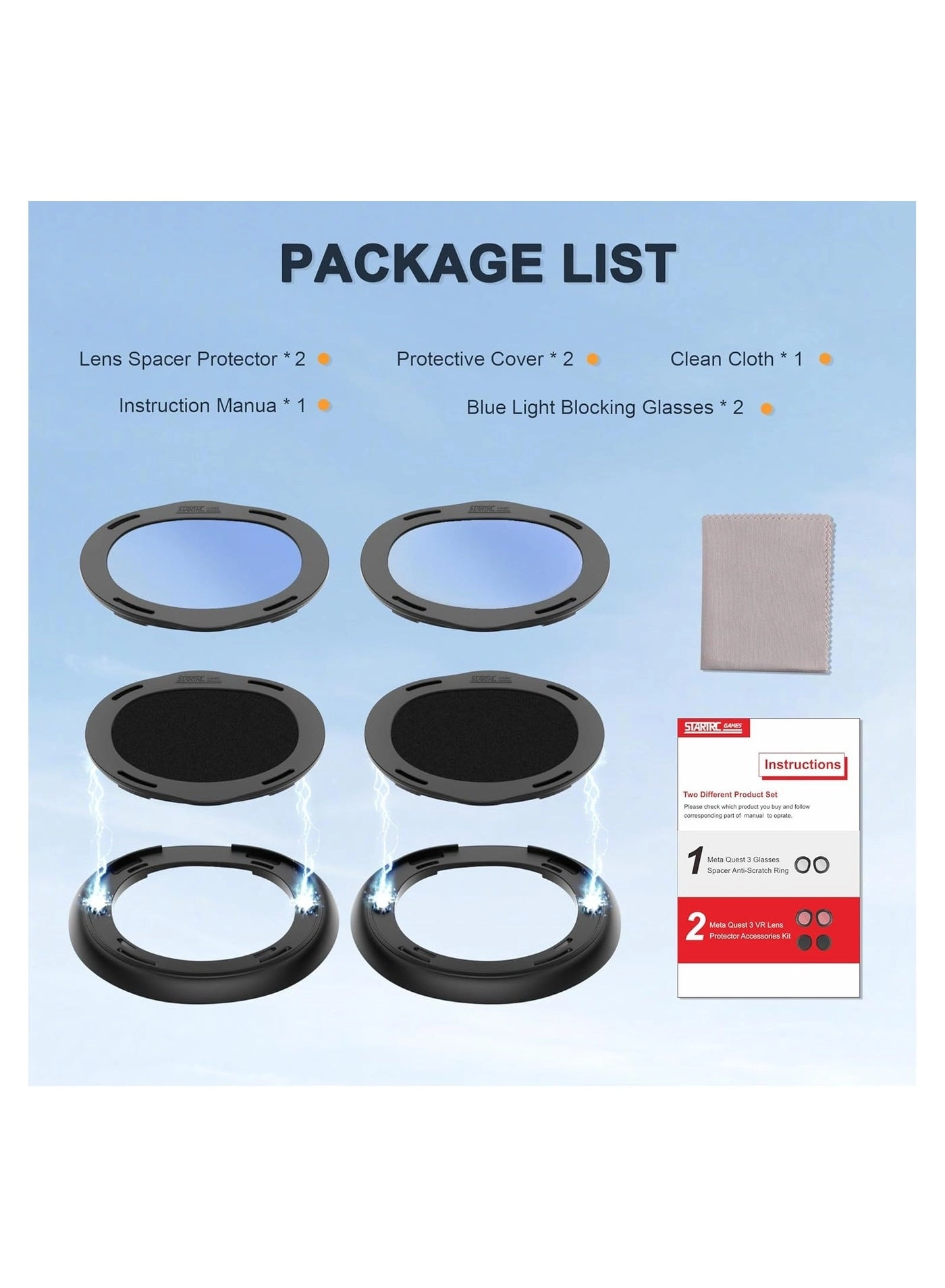 Lens Protector Cover + Glasses Spacer + Blue Light Blocking Glasses