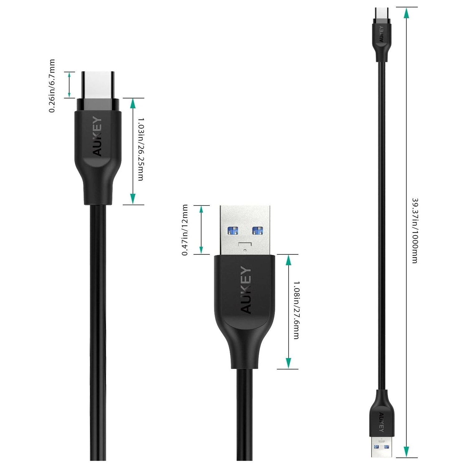 Fast Charge Cable 60W USB-A to USB-C 1m (3-Pack)