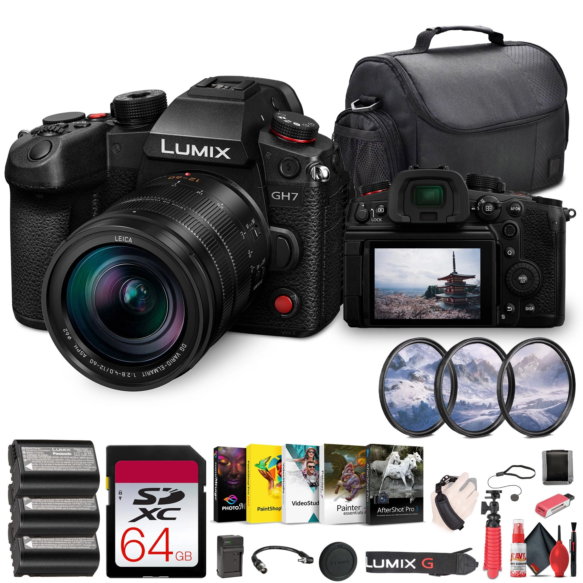 Panasonic DC-GH7LK + SF-M Tough Series + Photo Editing Software + Soft Bag + DMW-BLK22 + Memory Card Reader + External Charger