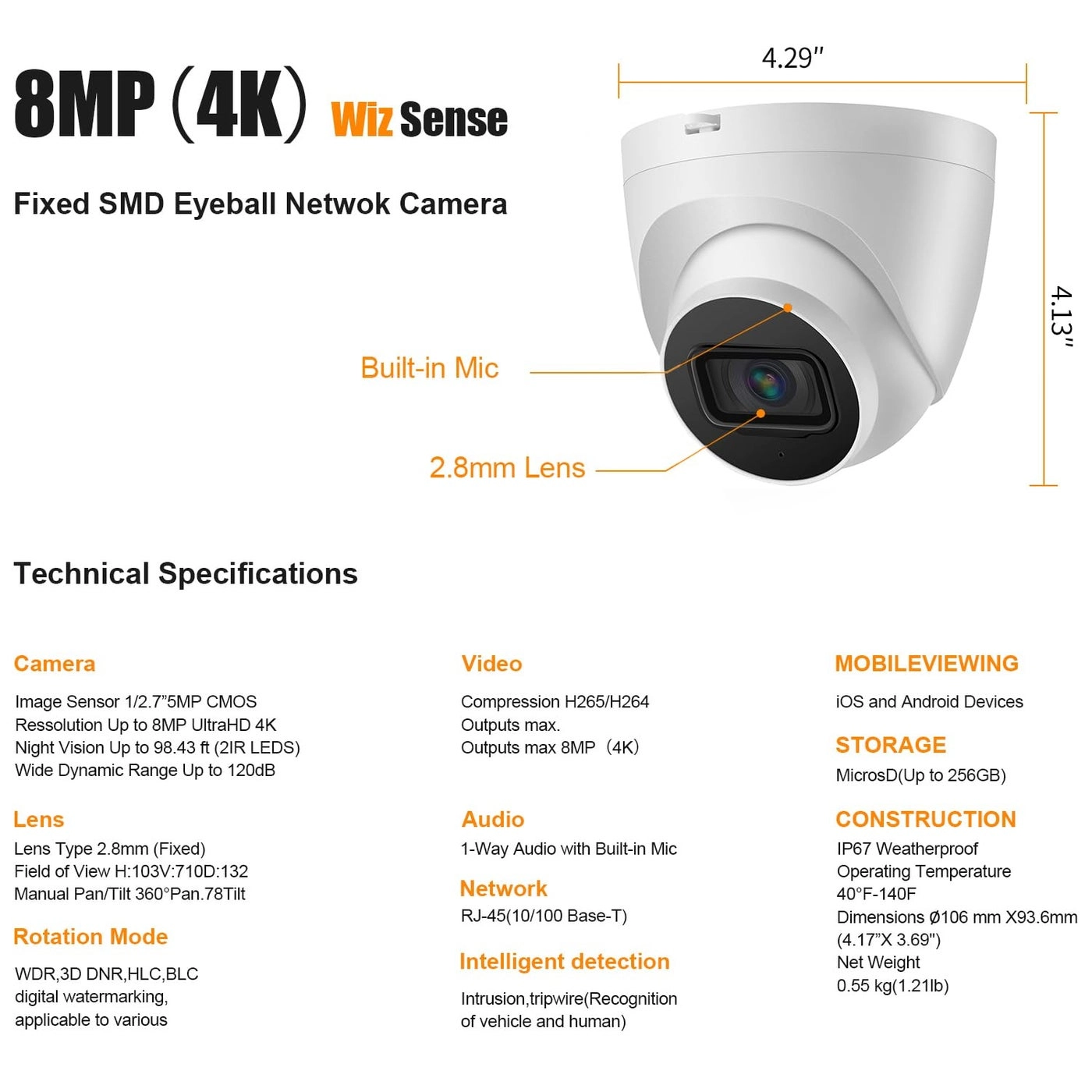 DahuaSecurity - 4K 8MP PoE IP Dome Camera