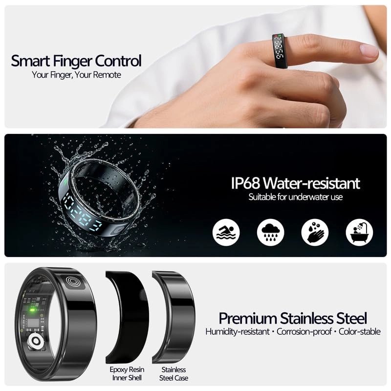 Smart Ring Health Tracker - 24/7 Heart Rate Monitor IP68 Waterproof