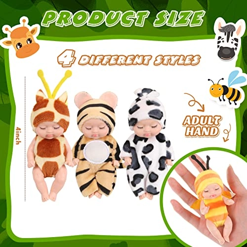 Reborn Baby Doll - 4 Inch Animal Clothes 4 Pcs Bundle