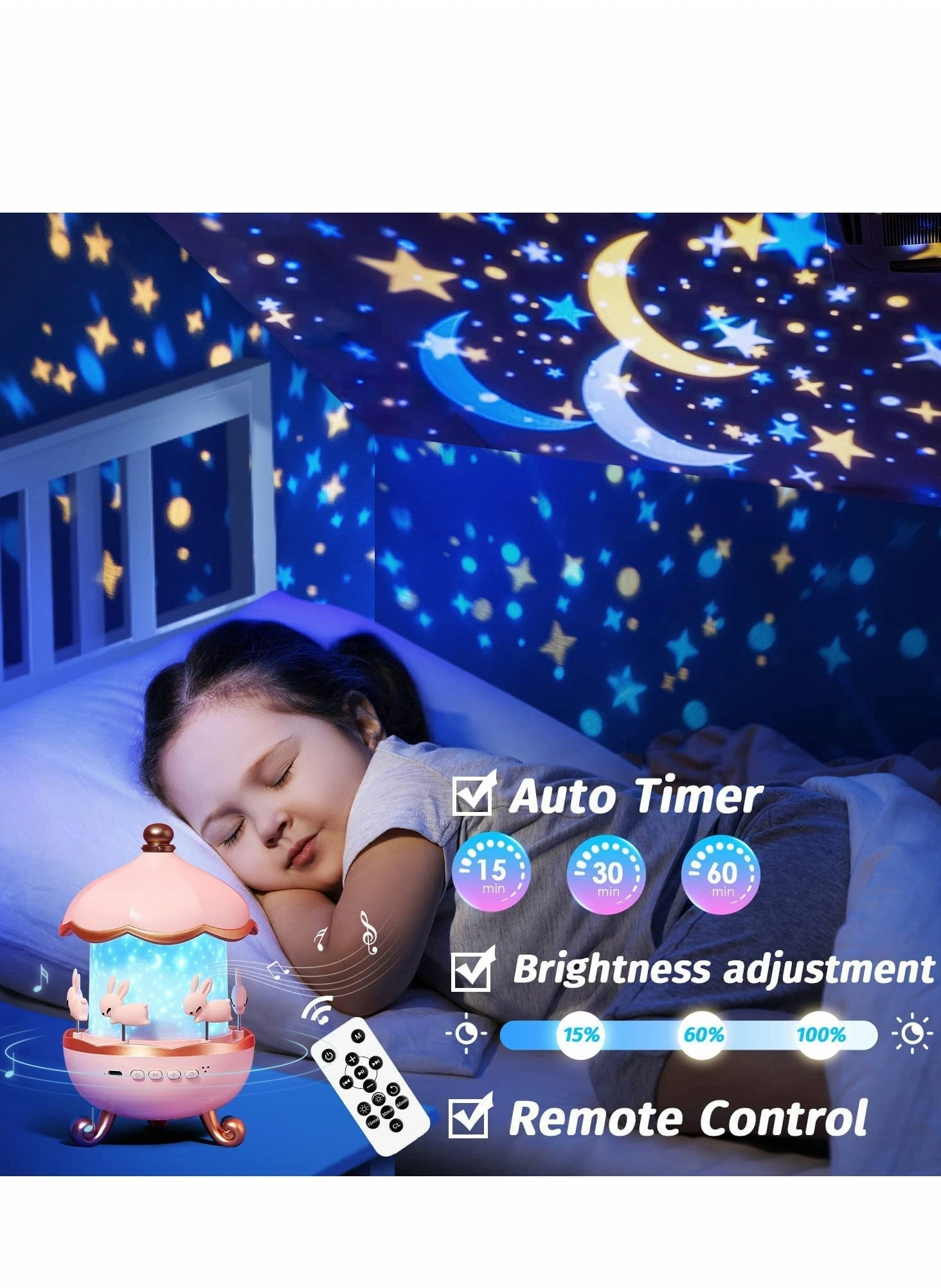 Star Projector Night Light - USB Rechargeable 12 light colors