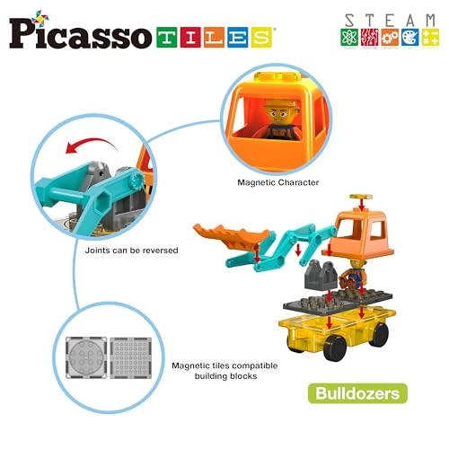 Magnet Tiles 2-in-1 Excavator & Backhoe - 16 pcs