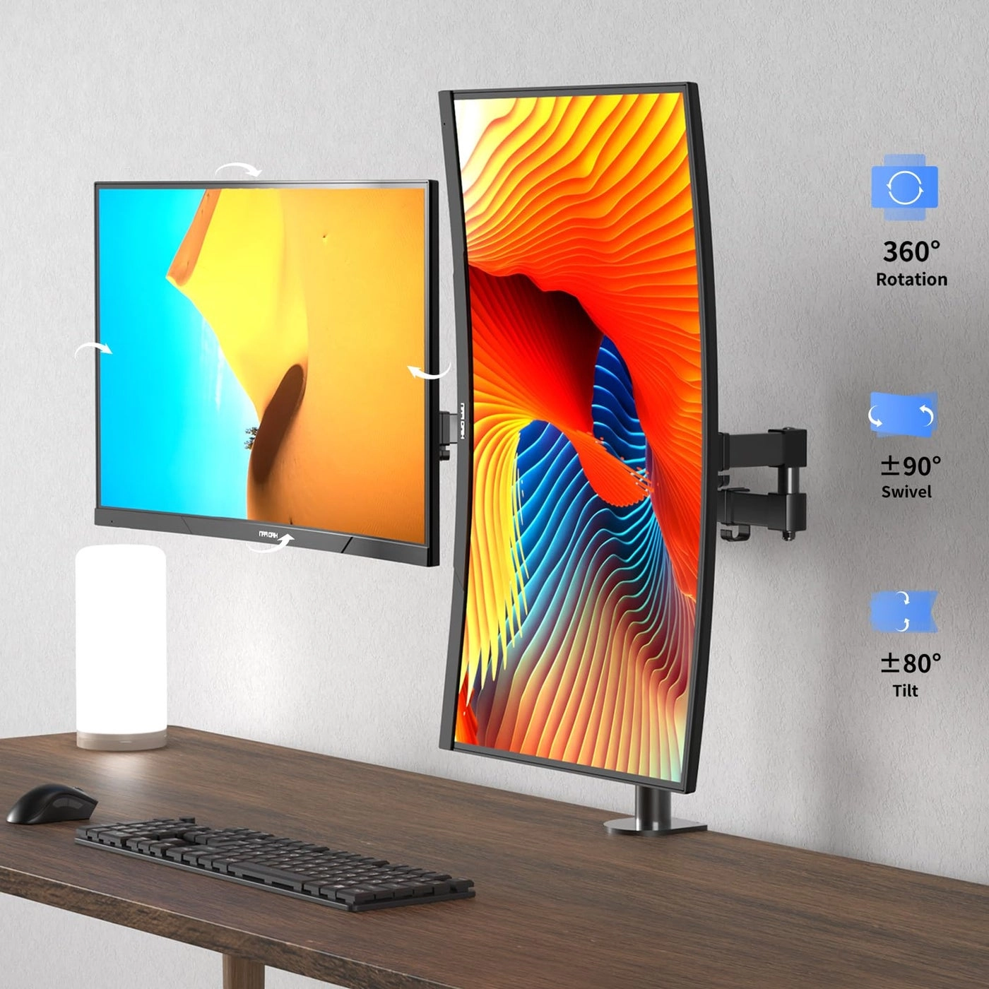 Dual Fully Adjustable Monitor Arm Stand Mount - two 13-27 inch VESA 100 x 100mm and 75 x 75mm