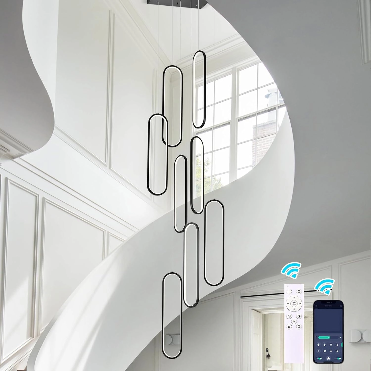 Qcyuui LED Dimmable Chandelier - 8-Lights 170W 300cm