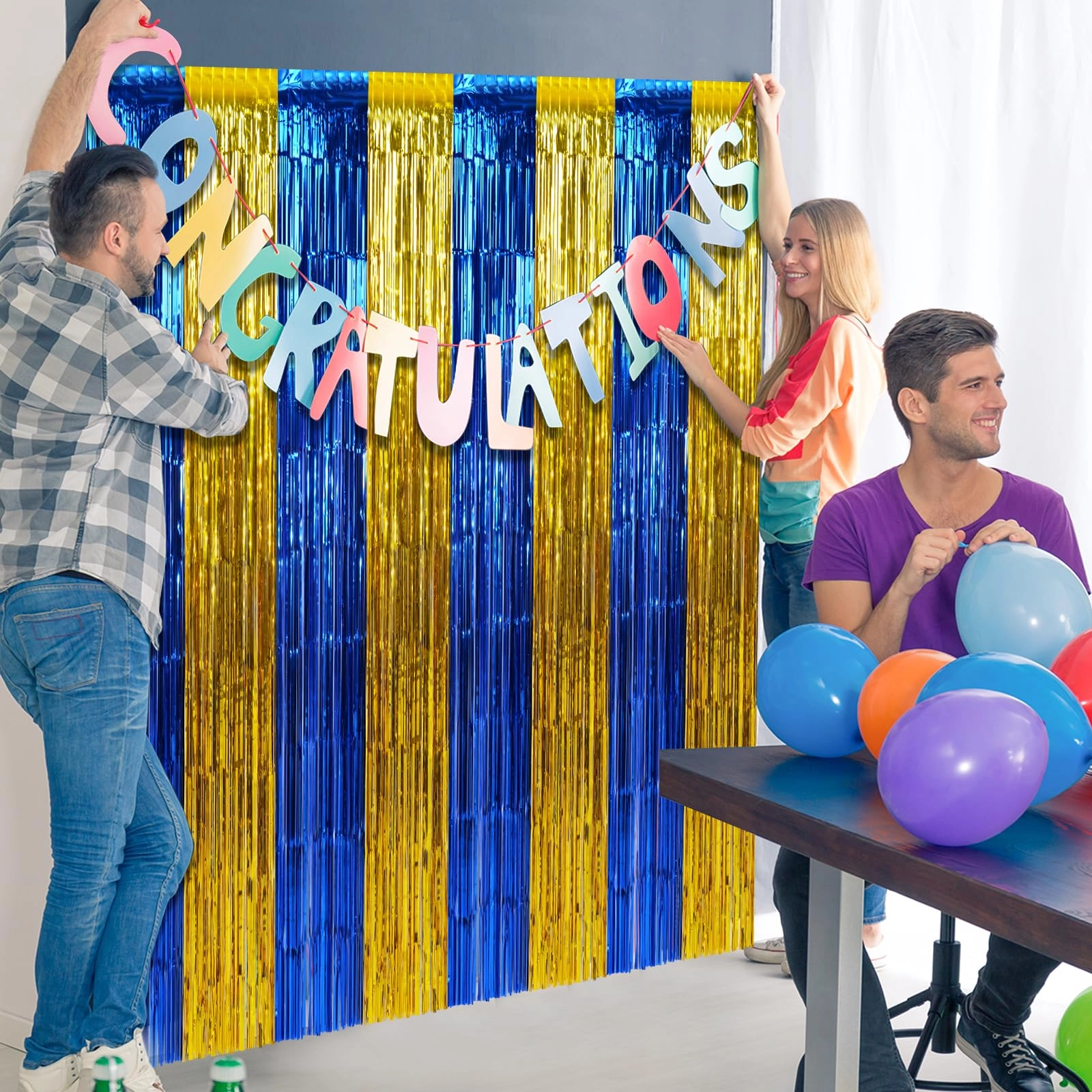Foil Fringe Curtain - 3 Birthday Graduation Prom Wedding Pack