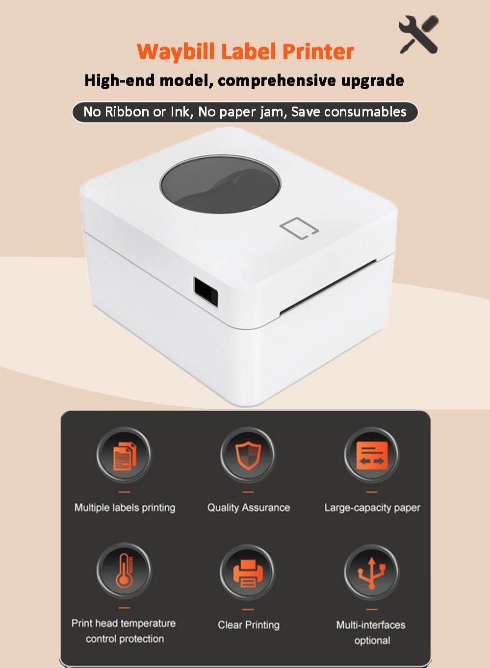 Thermal Label Printer - USB Bluetooth Connection Paper Slot