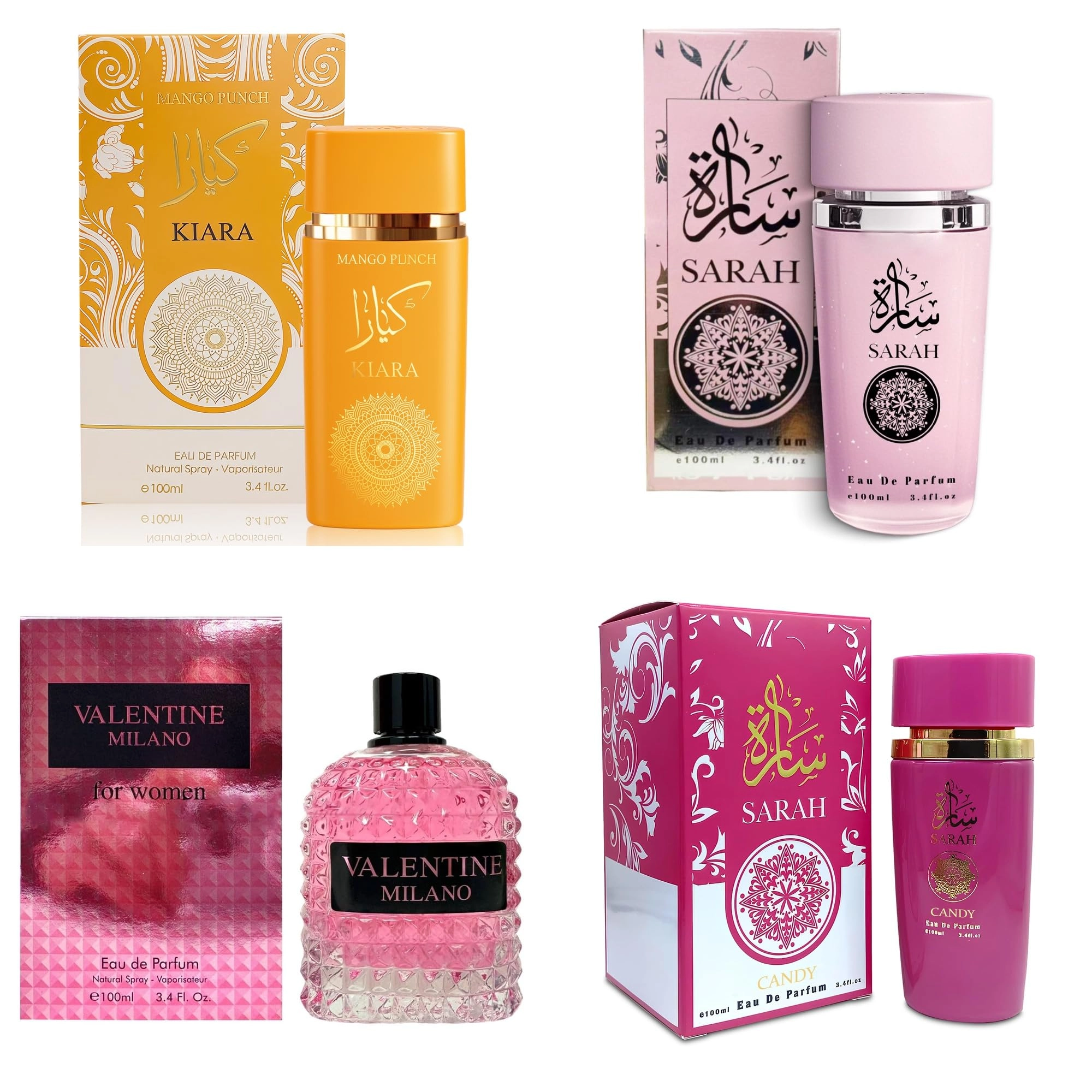 AFLUXE Kiara Mango Punch + Sarah Pink + Milano Women + Sarah Candy - Eau de Parfum 13.6 Fluid Ounces
