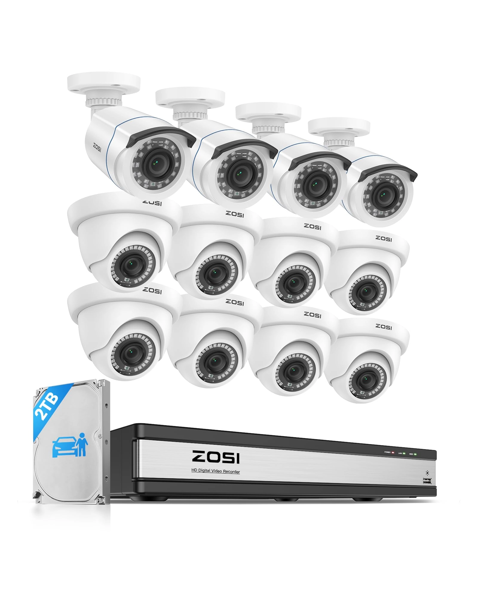 Zosi H.265+ Security Camera System - 2 TB 16 channels