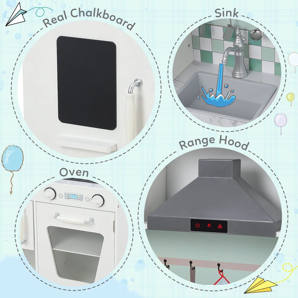 Kids Wooden Kitchen Playset - Oven Sink Microwave Storage Cabinets (GB-2020382)