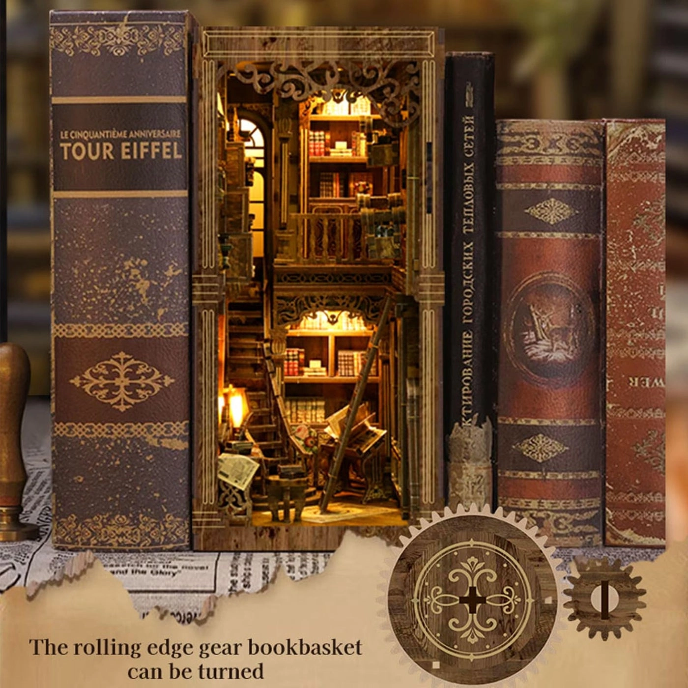 Book Nook Kit - DIY 3D Wooden Puzzle with LED Light and Dust Cover