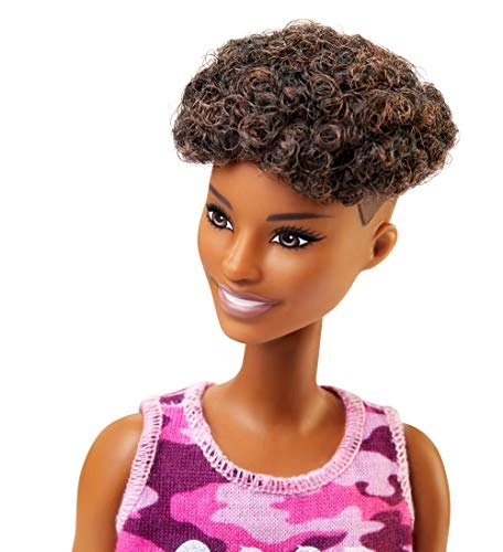 Barbie Fashionistas #201 - Athletic Body Curly Brown Hair Graffiti Dress Ages 3+