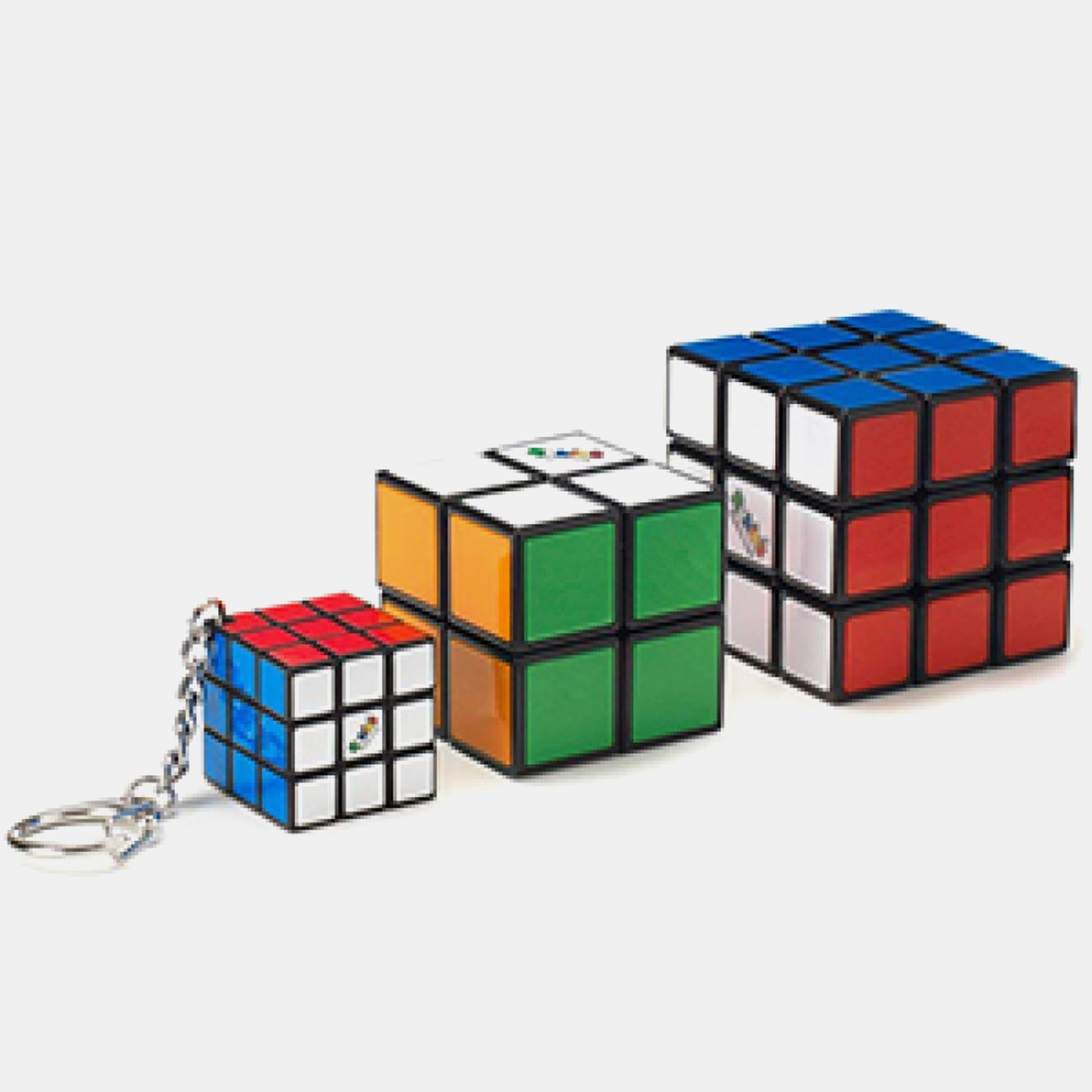 Rubik's 3×3 Cube - Stickerless + 2×2 Cube + 3×3 Keychain - Portable
