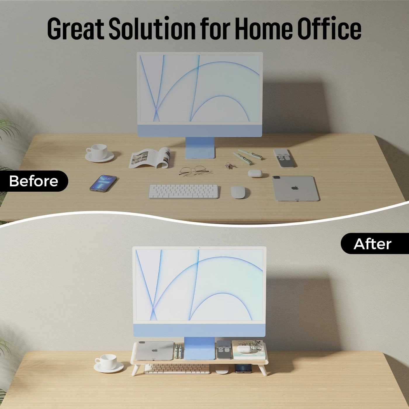 Monitor Stand Riser - 22.4" x 8.3" Natural Wood