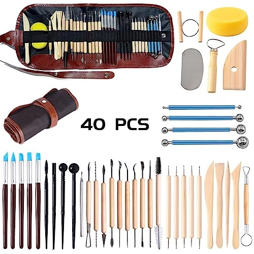 Natural Air-Dry Clay - 10LBs + Pottery Tools Clay Sculpting Tool Set - 40 Pcs