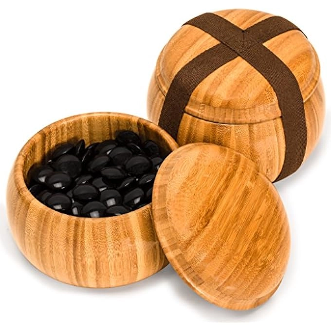 Go Game Set - Bamboo Go Board Double Convex Melamine Stones Bamboo Bowls
