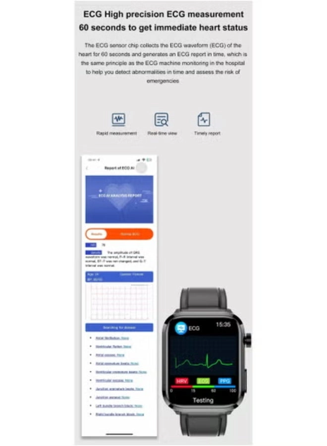 Glucose Monitoring Smart Watch - ECG Bluetooth Call SpO2