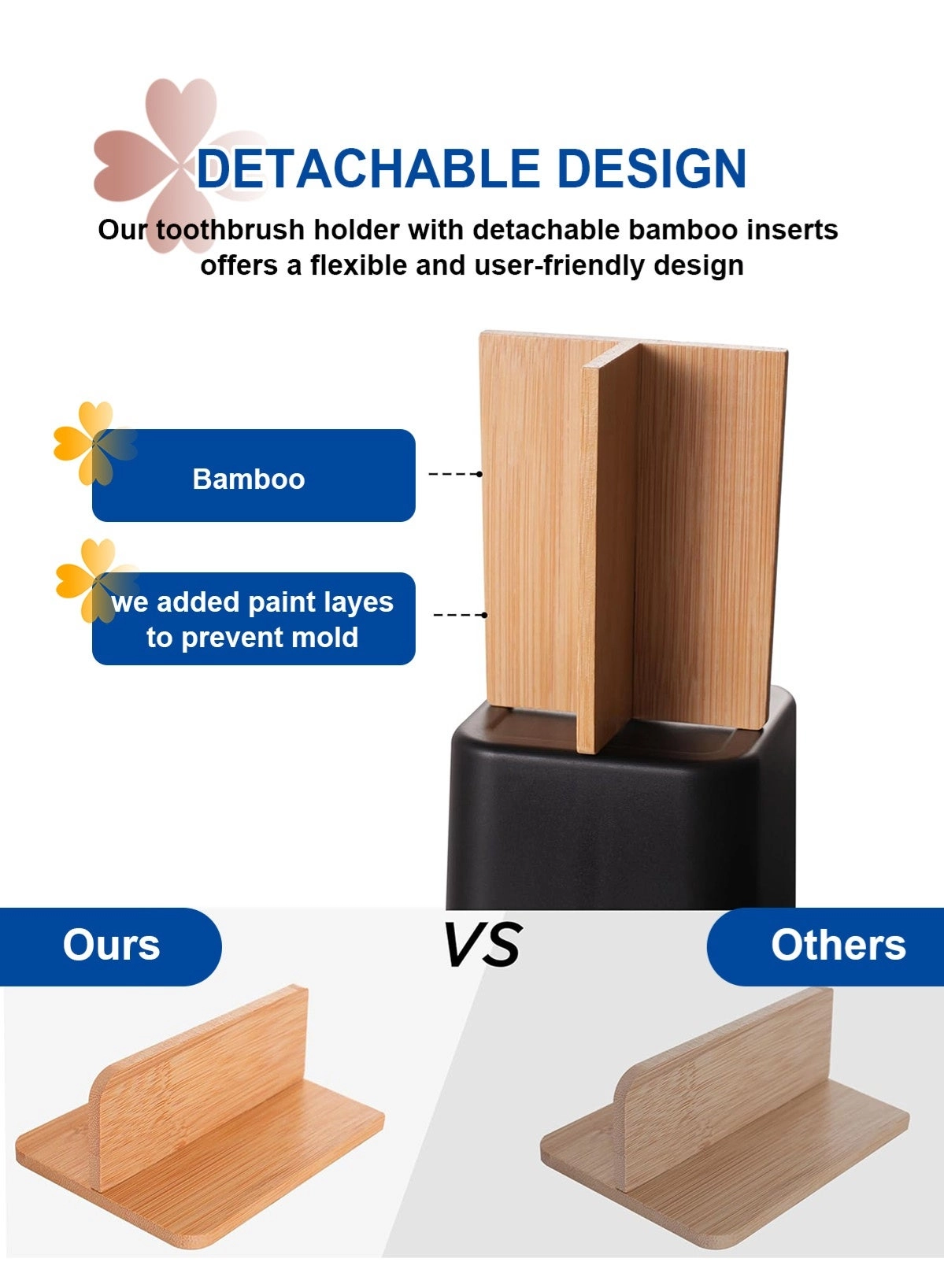 Bamboo Toothbrush Holder - Bathrooms 3 Slots