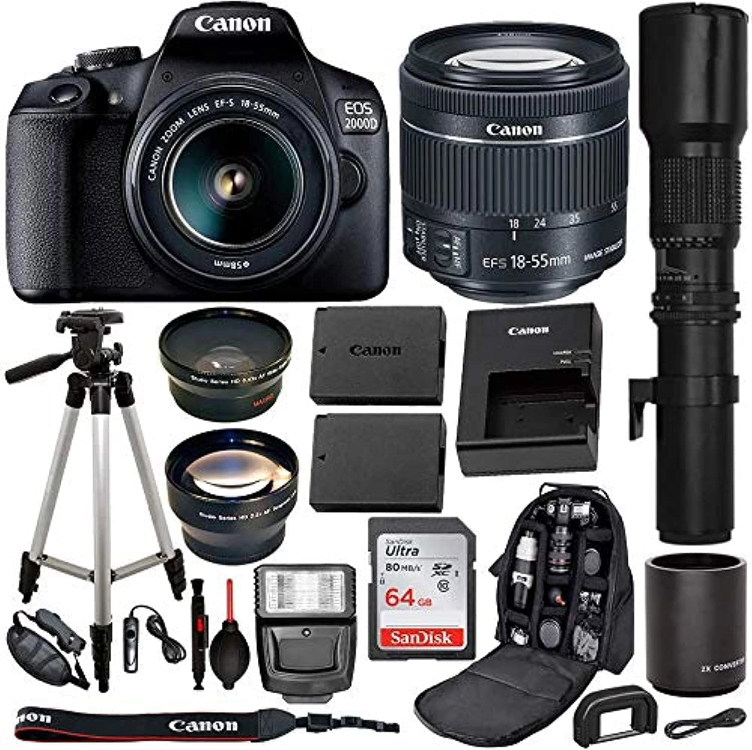 HUB ELECTRONICS EOS 2000D Rebel T7 + EF 75-300MM + 64GB Card