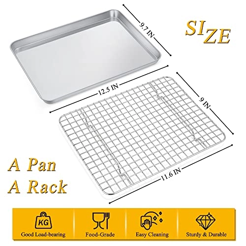 Baking Pan - 12.5 Inch Stainless Steel + Cooling Rack - 11.6 Inch