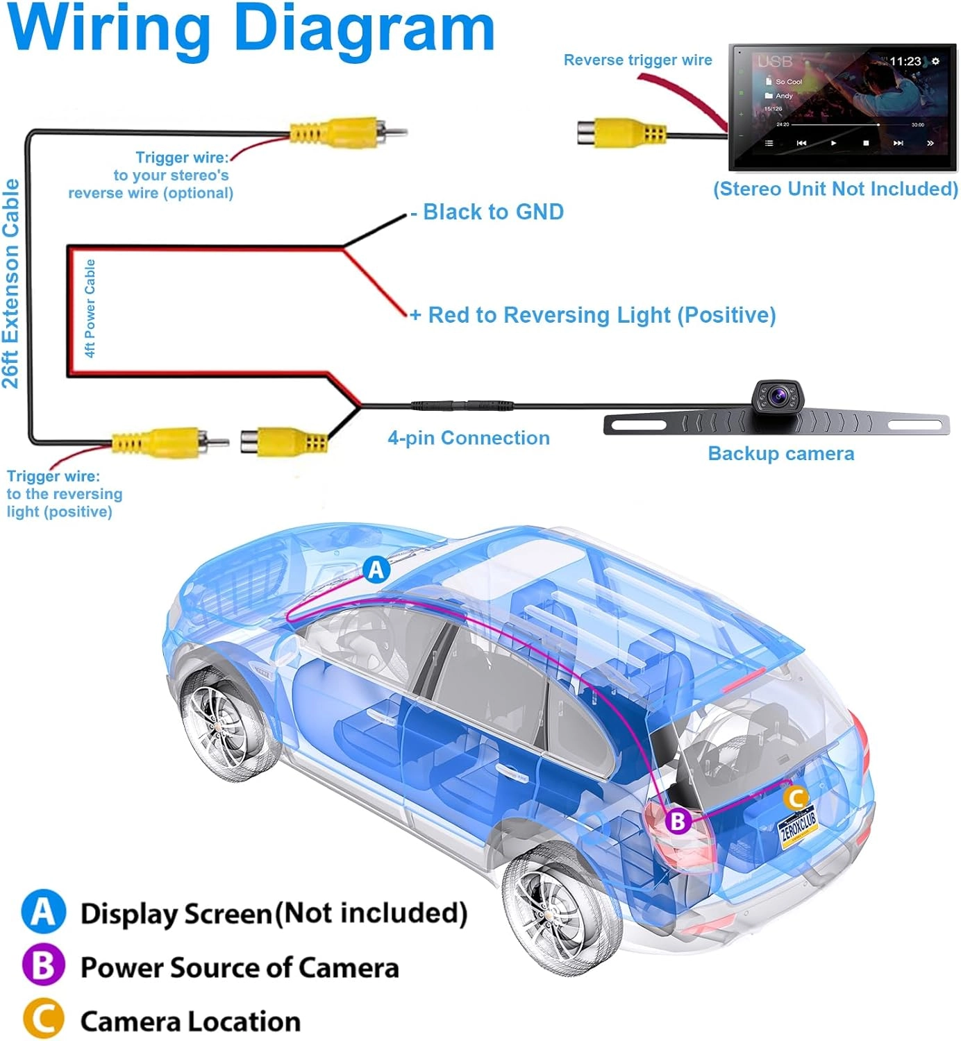 Car Backup Camera B2 - Night Vision Wired