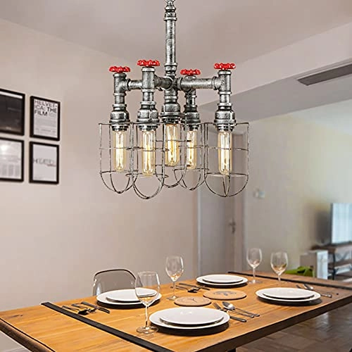 American Country Creative Chandeliers - E27 5 Heads Vintage silver gray