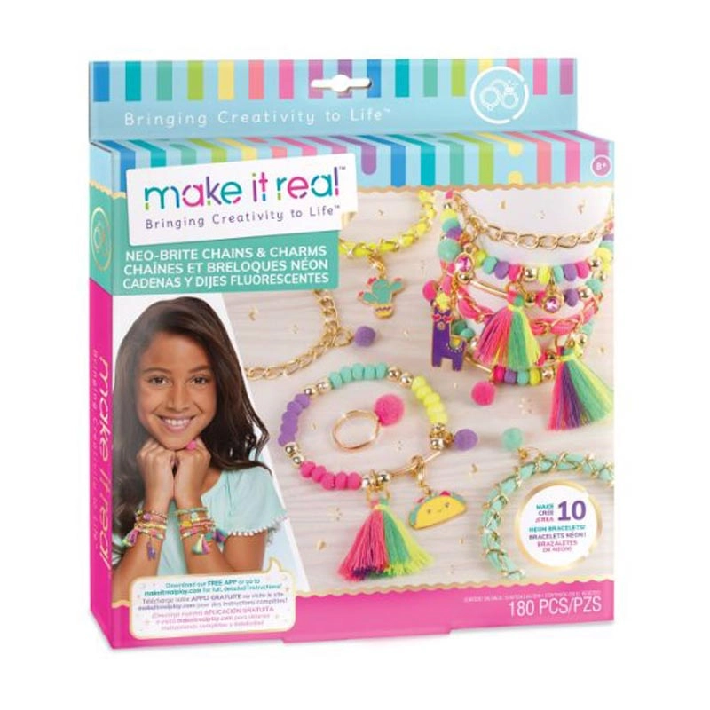 Make it Real Neo-Brite Chains & Charms - 160 Various beads PlayTray