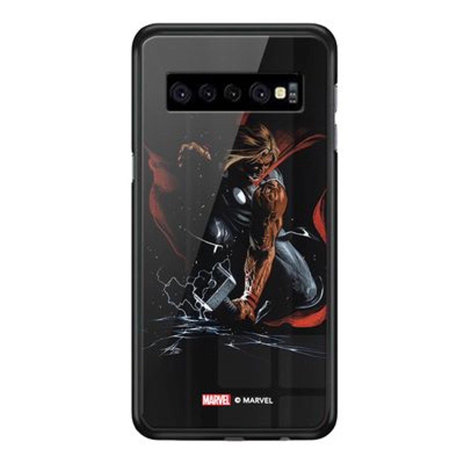 Wackylicious Thor And Mjolnir Back Case - TPU Bumper Case + Tempered Glass Back for Galaxy S10