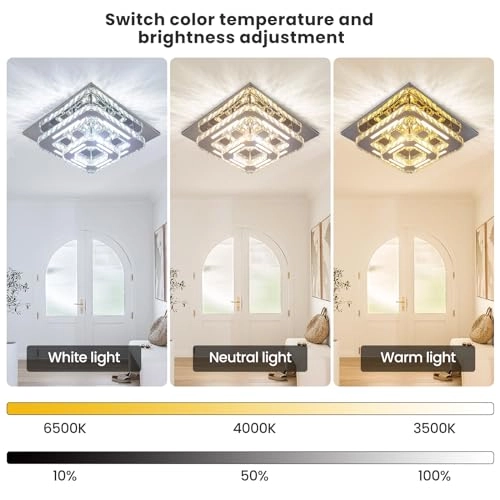 Modern Crystal Semi Flush Mount LED Ceiling Light - 3000K 4000K 6000K Dimmable