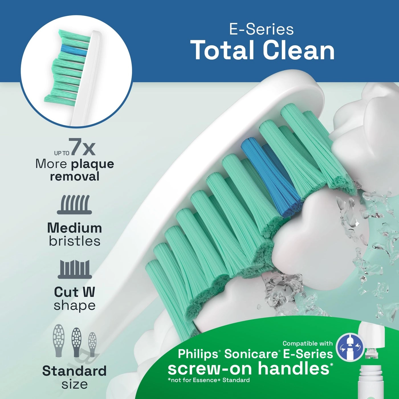 e-Series Total Clean Replacement Toothbrush Heads - 6 Standard Heads Medium Firm Compatible with Philips Sonicare