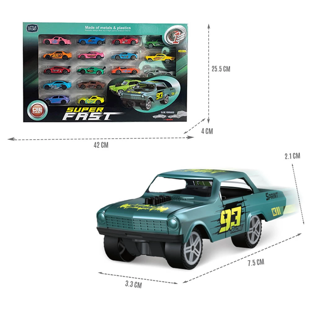 Slide Die Cast Toy Car Play Set - 16pcs