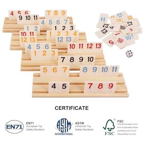 Rummy Cube Game Set - 106 Tiles 4 Wooden Trays Portable Case