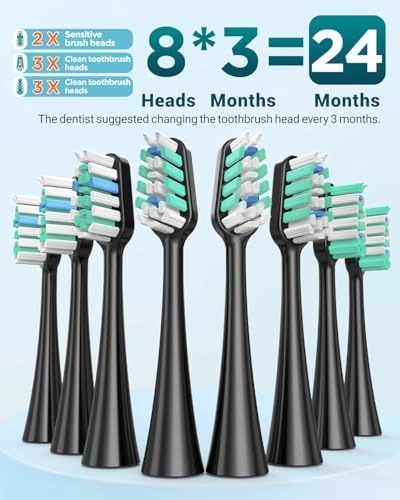 Y05U - 8 Toothbrush Heads 90 Days Battery Life 5 Brushing Modes