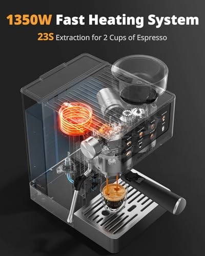 Bean to Cup Coffee Machine - Conical Burr Grinder Milk Frother