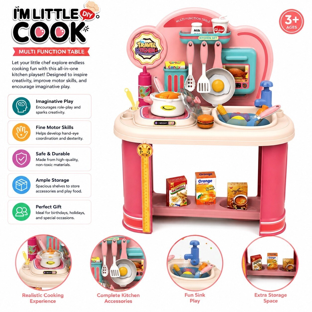 Kids Kitchen Play Set - Pretend Play Cooking Accessories
