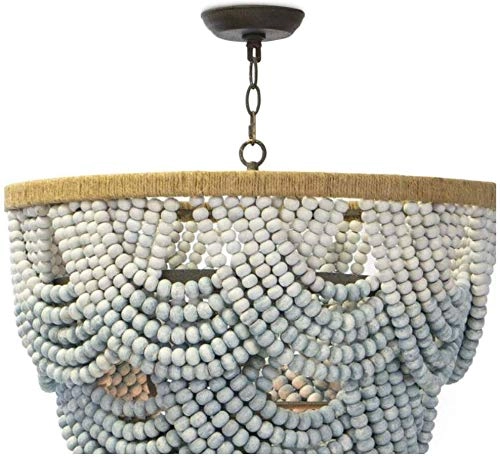 8-Lights Wood Beaded Chandelier - E14 Birch Wood