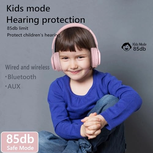 Kids Bluetooth Headphones - 85db Bluetooth 5.0 Pink