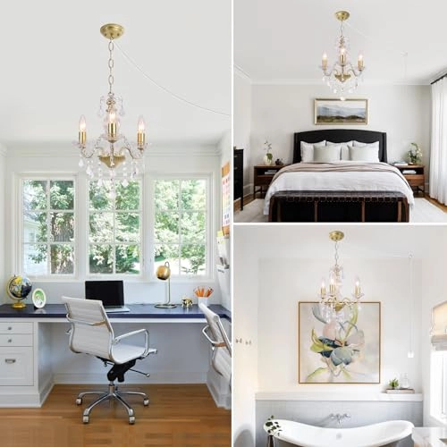 Plug in Modern 3-Light Chandelier - Gold Glass Crystals