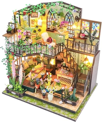 Darcy Flower House - DIY Miniature House Kit LED Lights Wooden Furniture