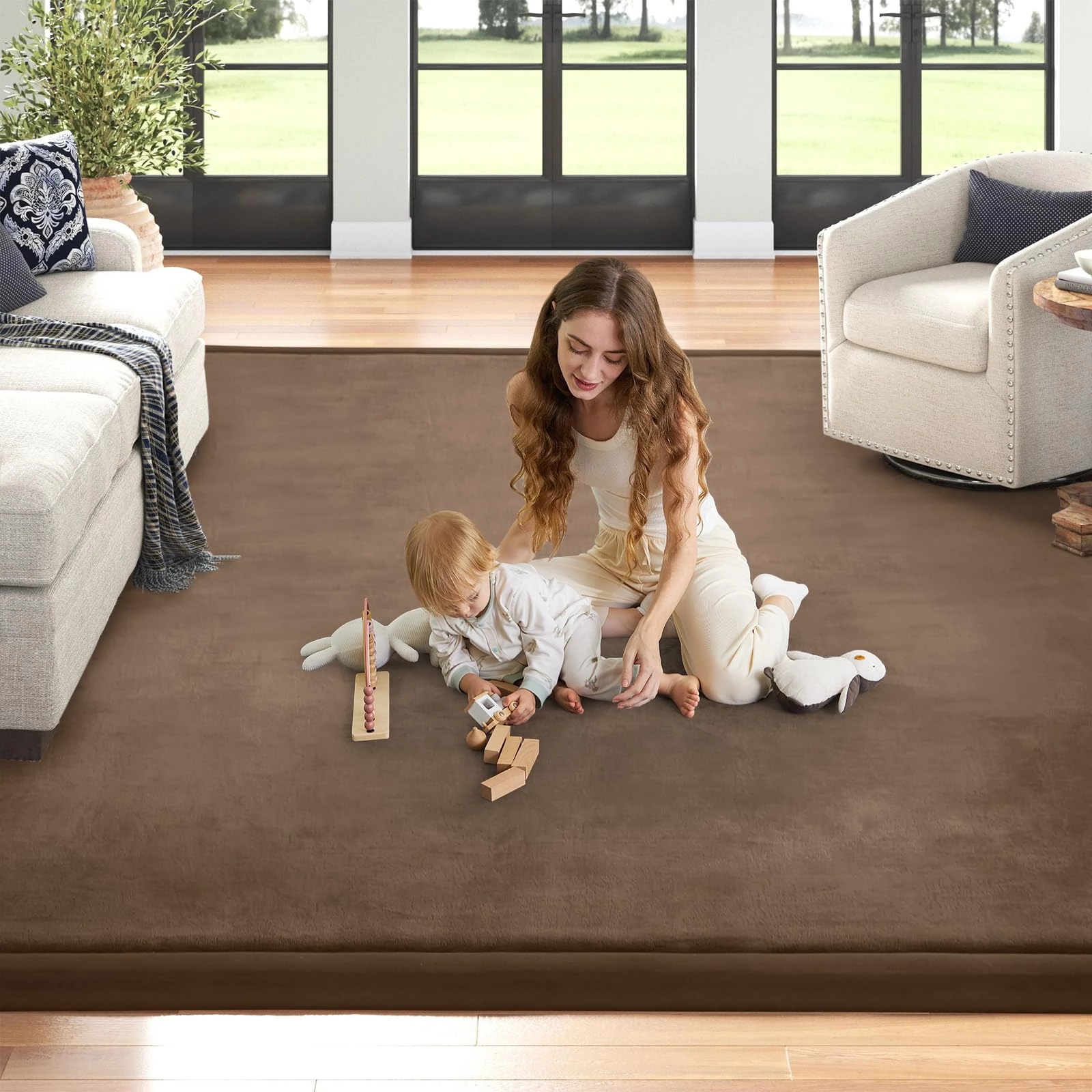 Baby Play Mat - 79"x158" 1.3" Thick Cream