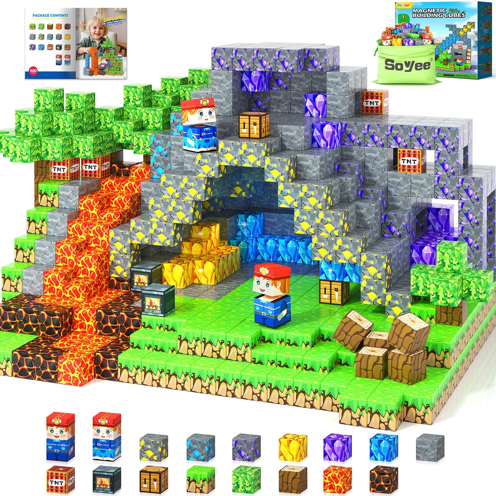 Soyee Magnetic Building Blocks - 100 pcs Forest & Mining