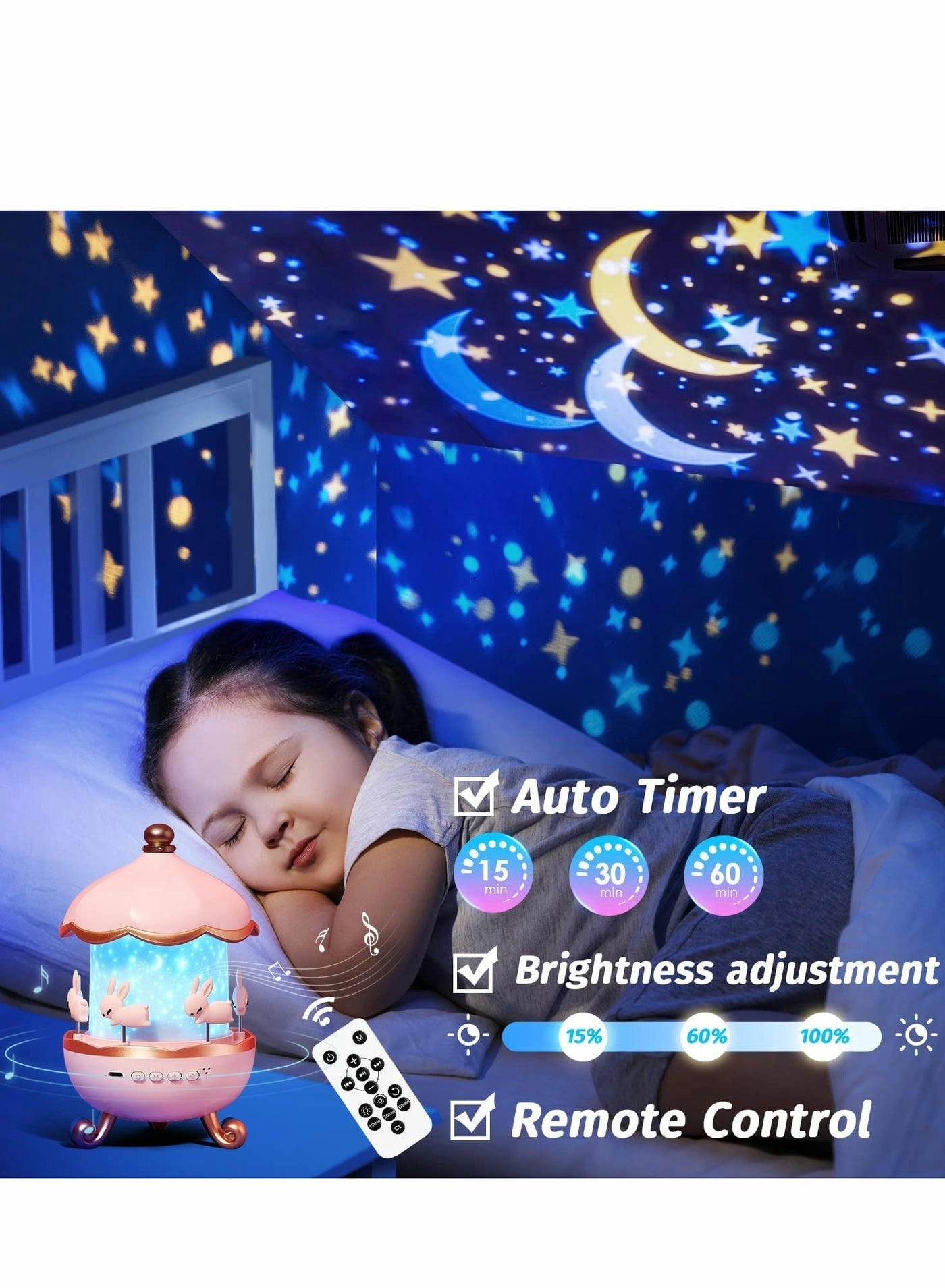 Star Projector Night Light - USB Rechargeable 12 light colors